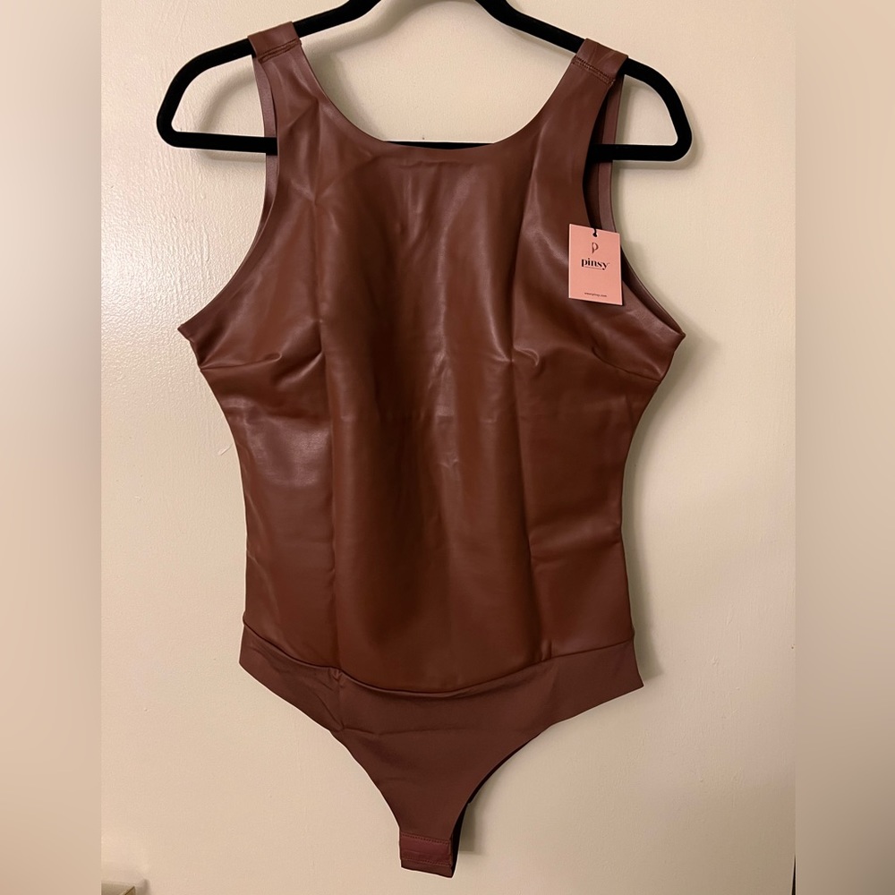NWT Pinsy Vegan Leather High Neck Shapewear Bodysuit - XL